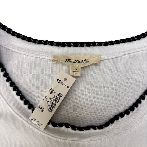 Madewell White Muscle Tee XS NWT | Cotton TENCEL Cap Sleeve Contrast Trim - Picture 8 of 9